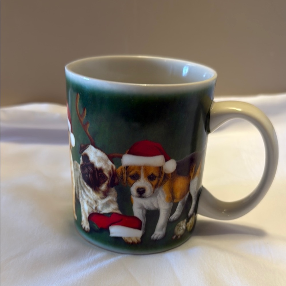 Puppy Christmas Mug, Dogs with Santa Hats